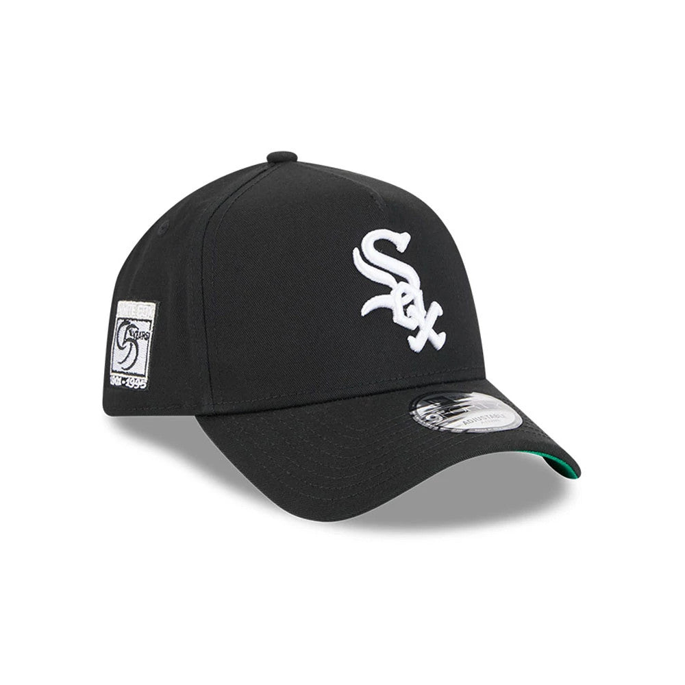 Pictured is this MLB Cooperstown Anniversary Chicago White Sox 9FORTY A-Frame cap in black. 1