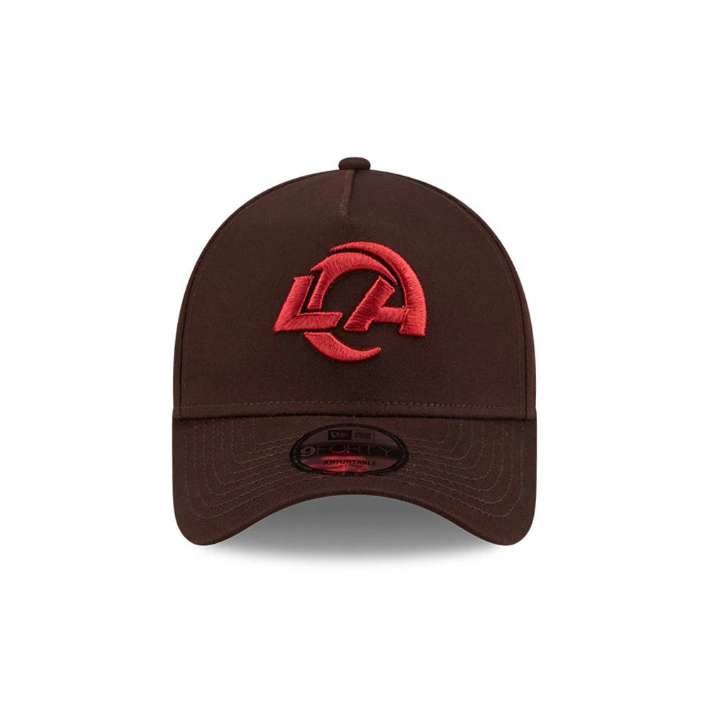 Pictured is this NFL Choc Cherry LA Rams 9FORTY A-Frame cap in dark brown. 3