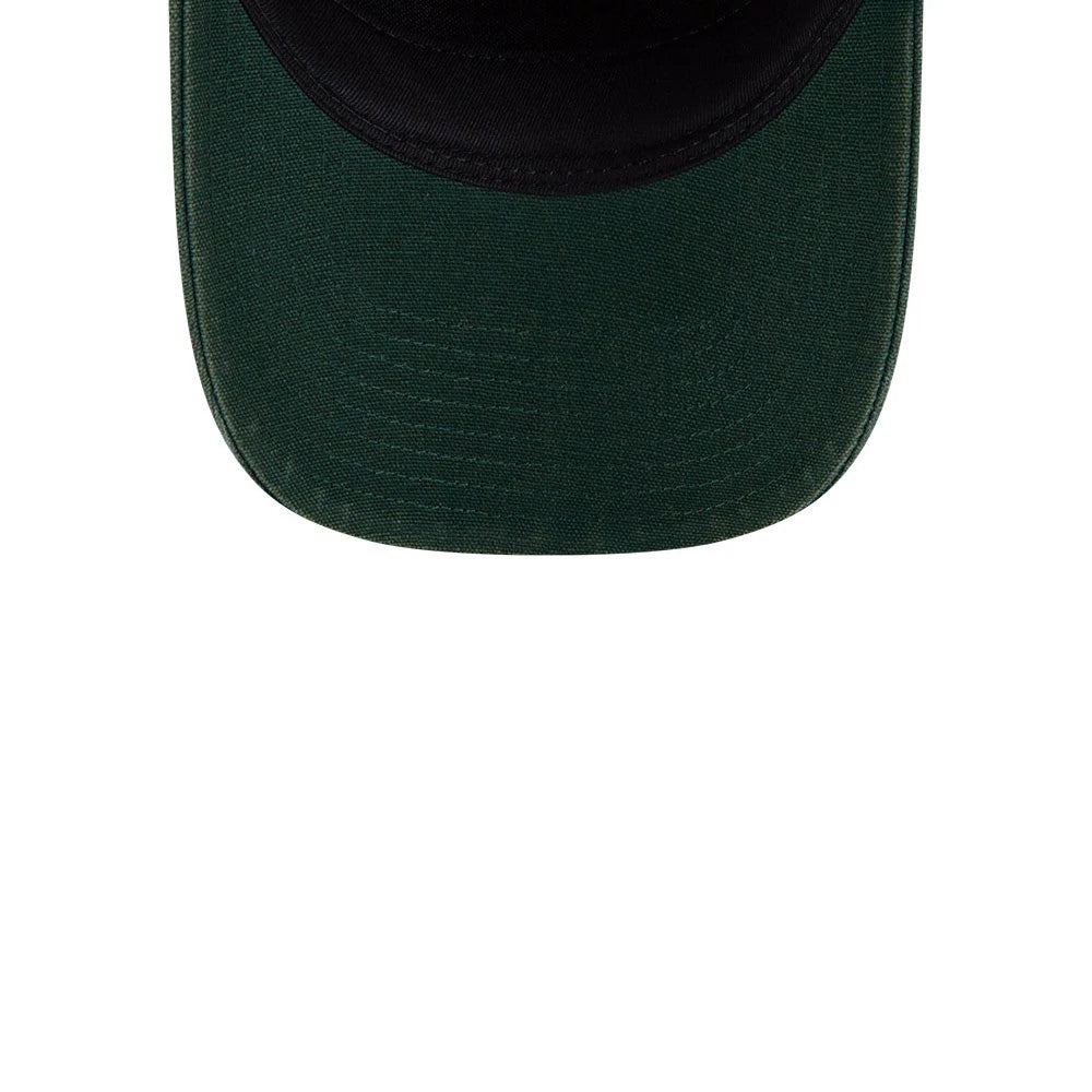 Pictured is this MLB Washed Canvas New York Yankees 9FORTY A-Frame cap in dark green. 7