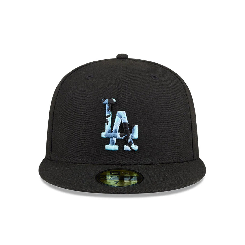 Pictured is this MLB Camo Infill LA Dodgers 59FIFTY Fitted cap in black. 3