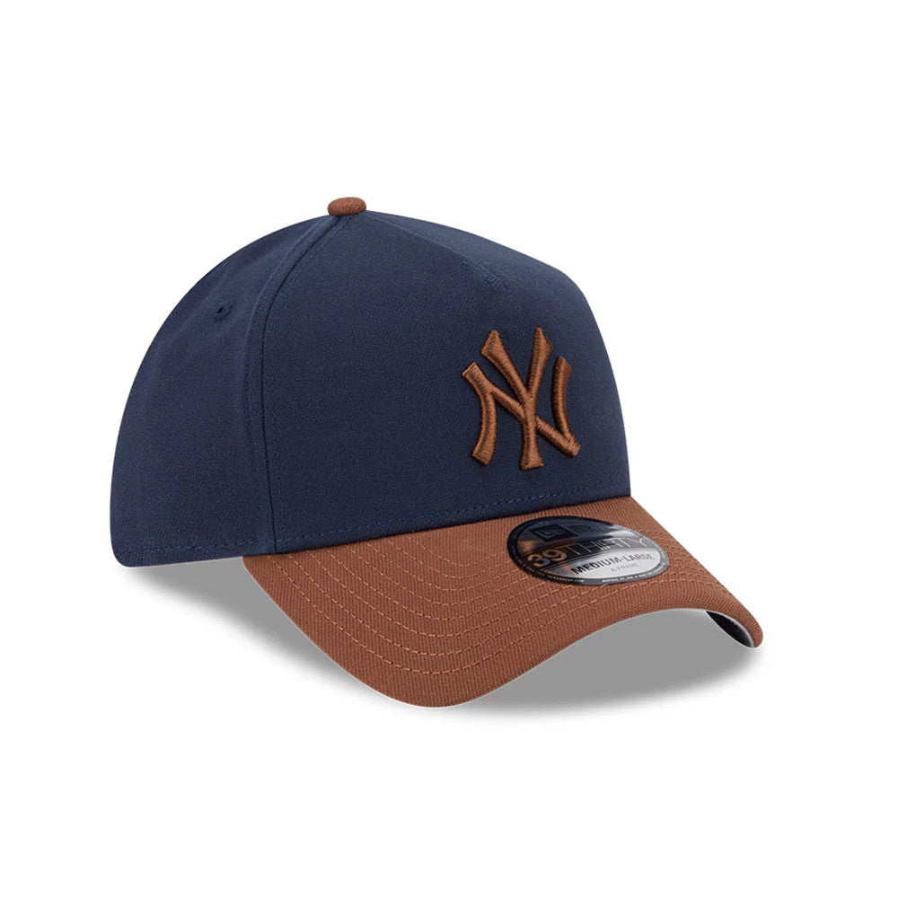 Pictured is this MLB Blueberry Tiramisu New York Yankees 39THIRTY A-Frame Stretch Fit cap in navy & brown. 4