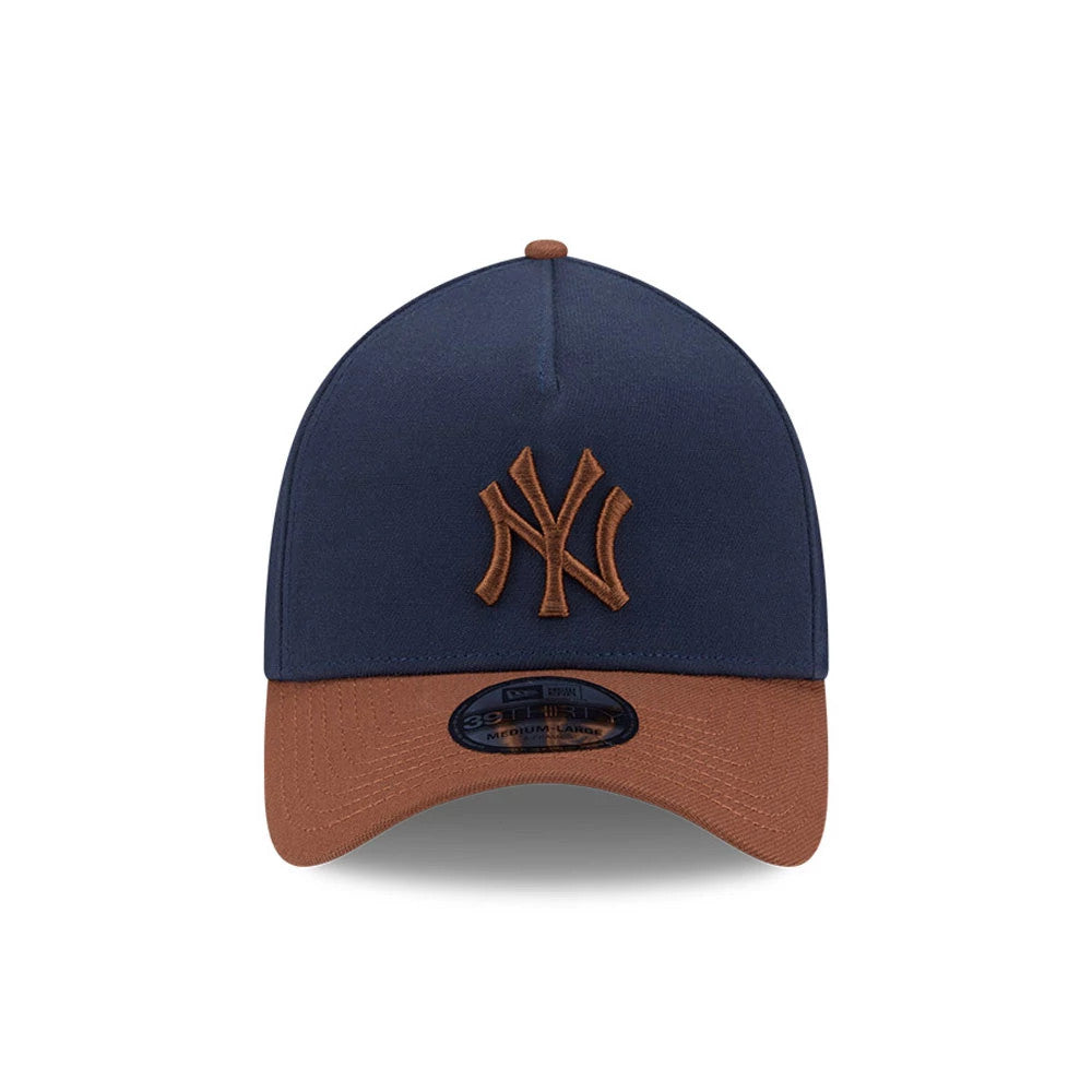 Pictured is this MLB Blueberry Tiramisu New York Yankees 39THIRTY A-Frame Stretch Fit cap in navy & brown. 3