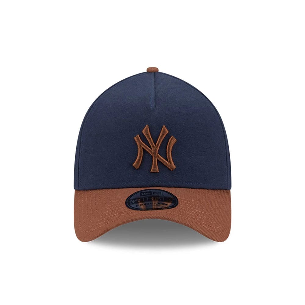 Pictured is this MLB Blueberry Tiramisu New York Yankees 39THIRTY A-Frame Stretch Fit cap in navy & brown. 3