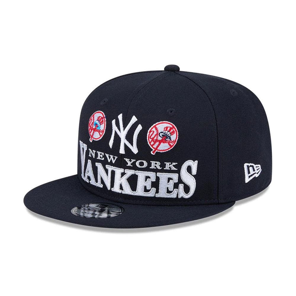 Pictured is this MLB Cooperstown Throwback New York Yankees 9FIFTY Snapback cap in navy. 1