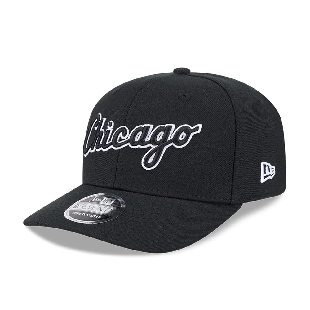 Pictured is this MLB Chicago White Sox 9SEVENTY Stretch Snap cap in black. 4