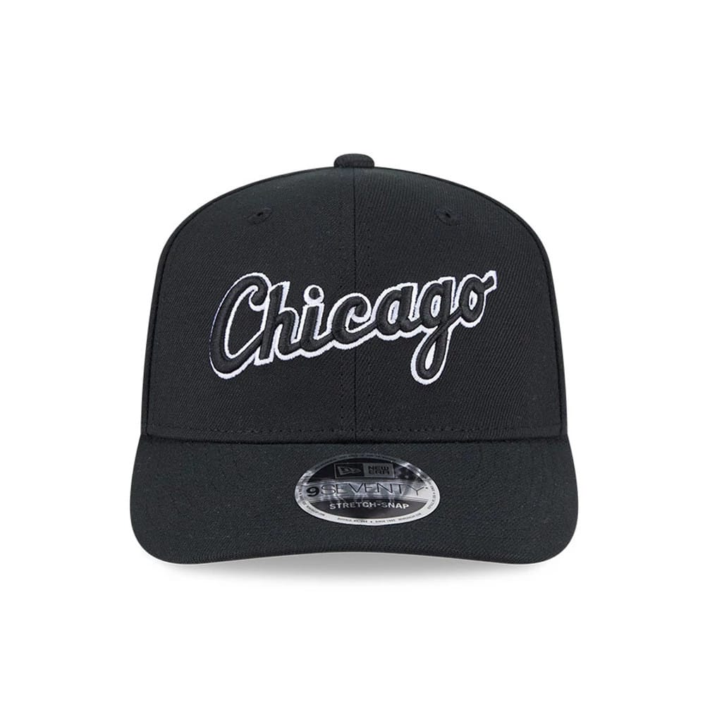 Pictured is this MLB Chicago White Sox 9SEVENTY Stretch Snap cap in black. 3