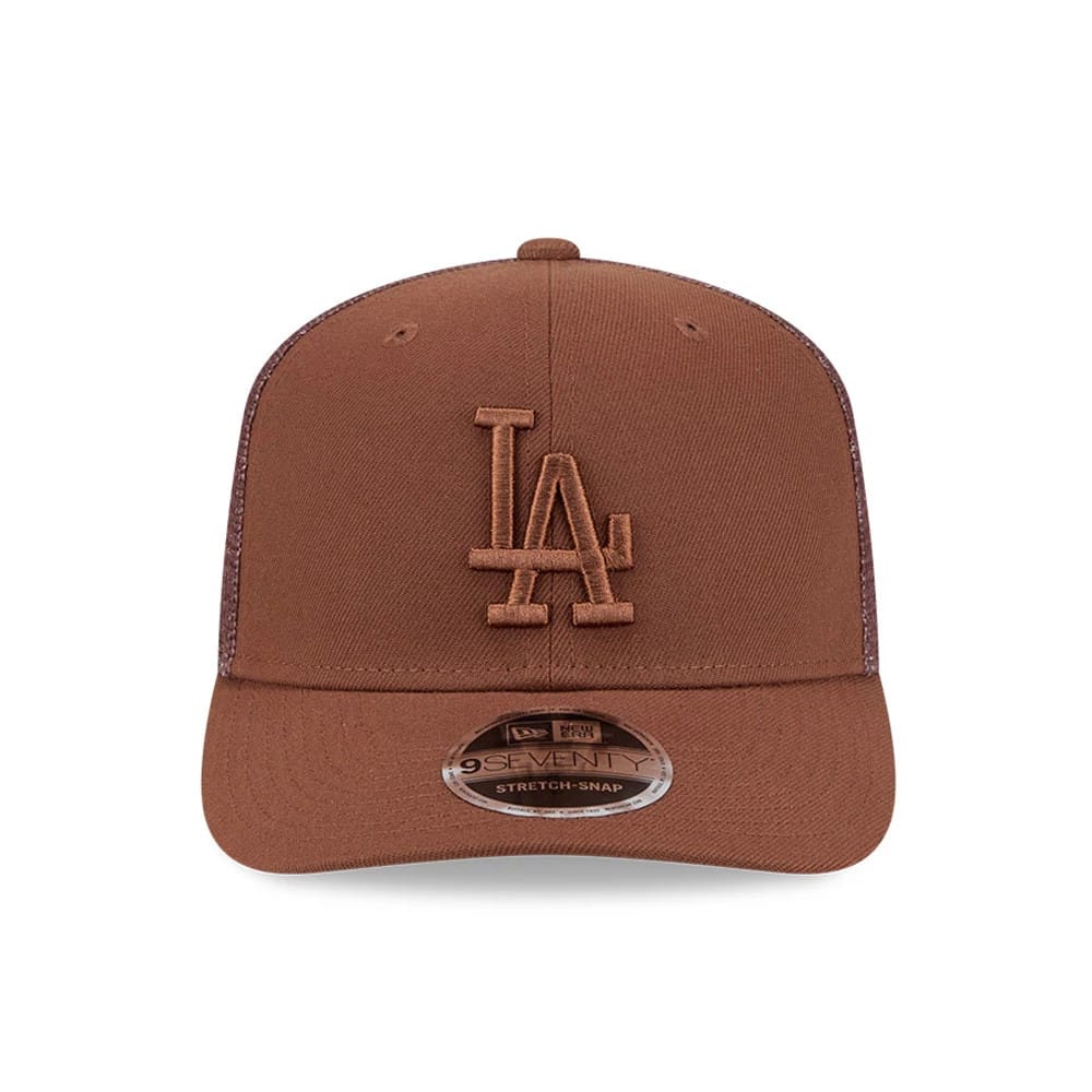 Pictured is this MLB Tiramisu LA Dodgers 9SEVENTY Stretch Snap cap in dark brown. 3