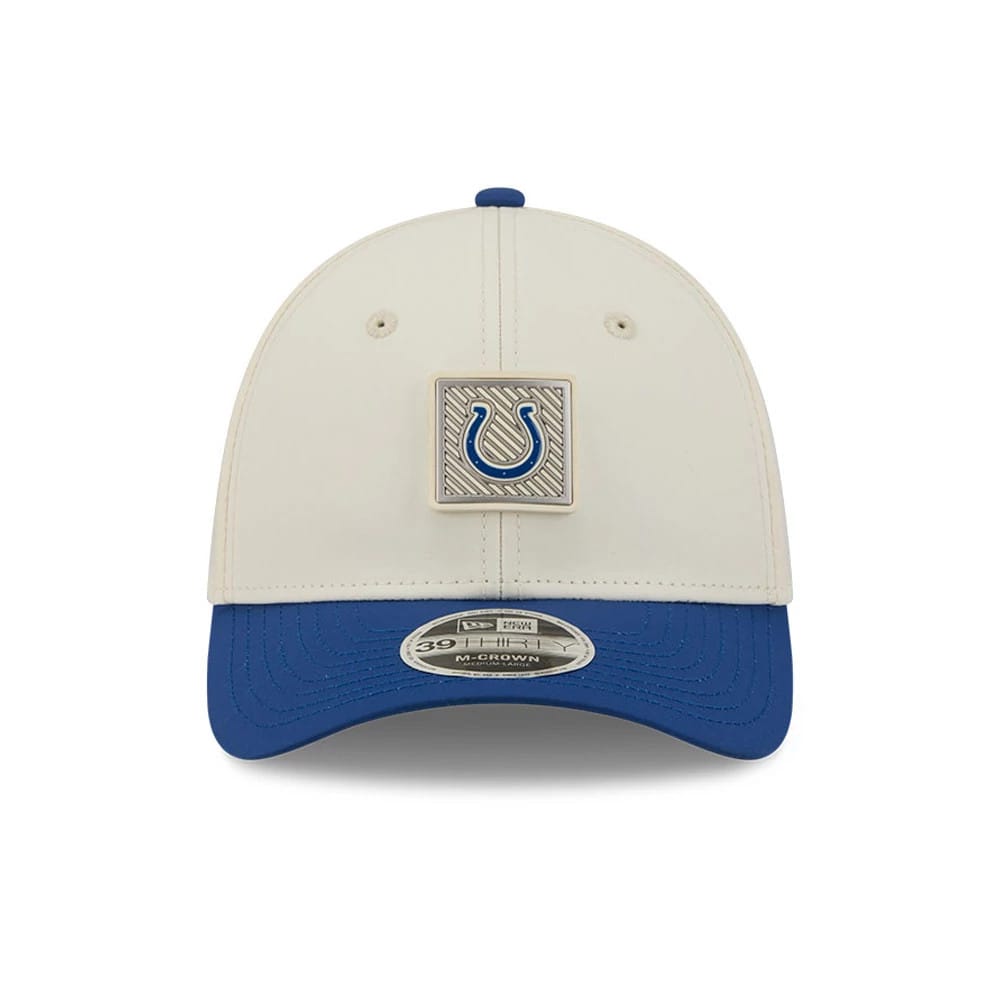 Pictured is this NFL Training 2026 Indianapolis Colts 39THIRTY M-Crown Stretch Fit cap in white. 2