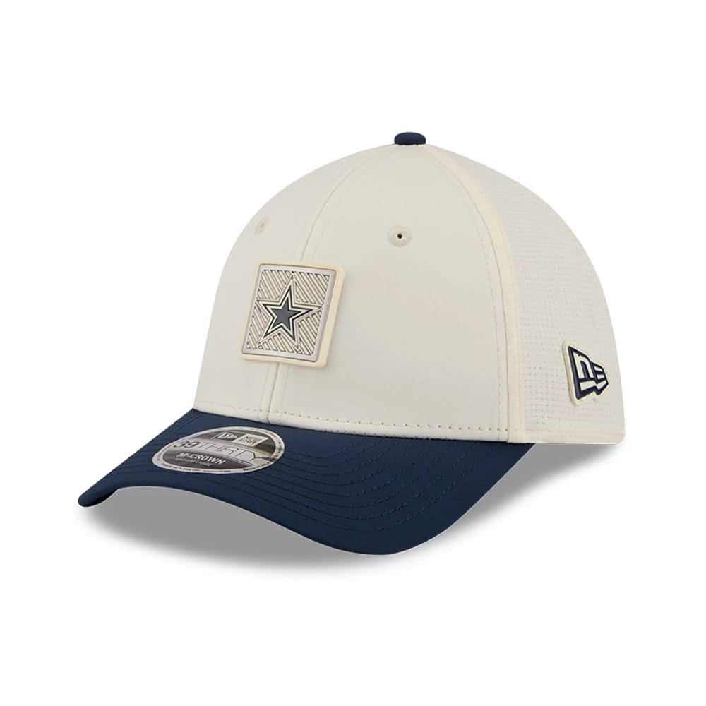 Pictured is this NFL Training 2026 Dallas Cowboys 39THIRTY M-Crown Stretch Fit cap in white. 3