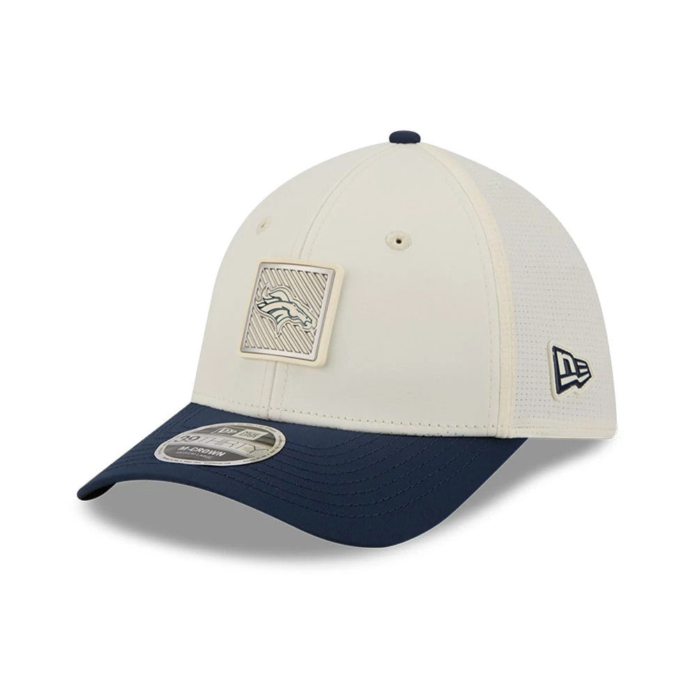 Pictured is this NFL Training 2026 Denver Broncos 39THIRTY M-Crown Stretch Fit cap in white. 3