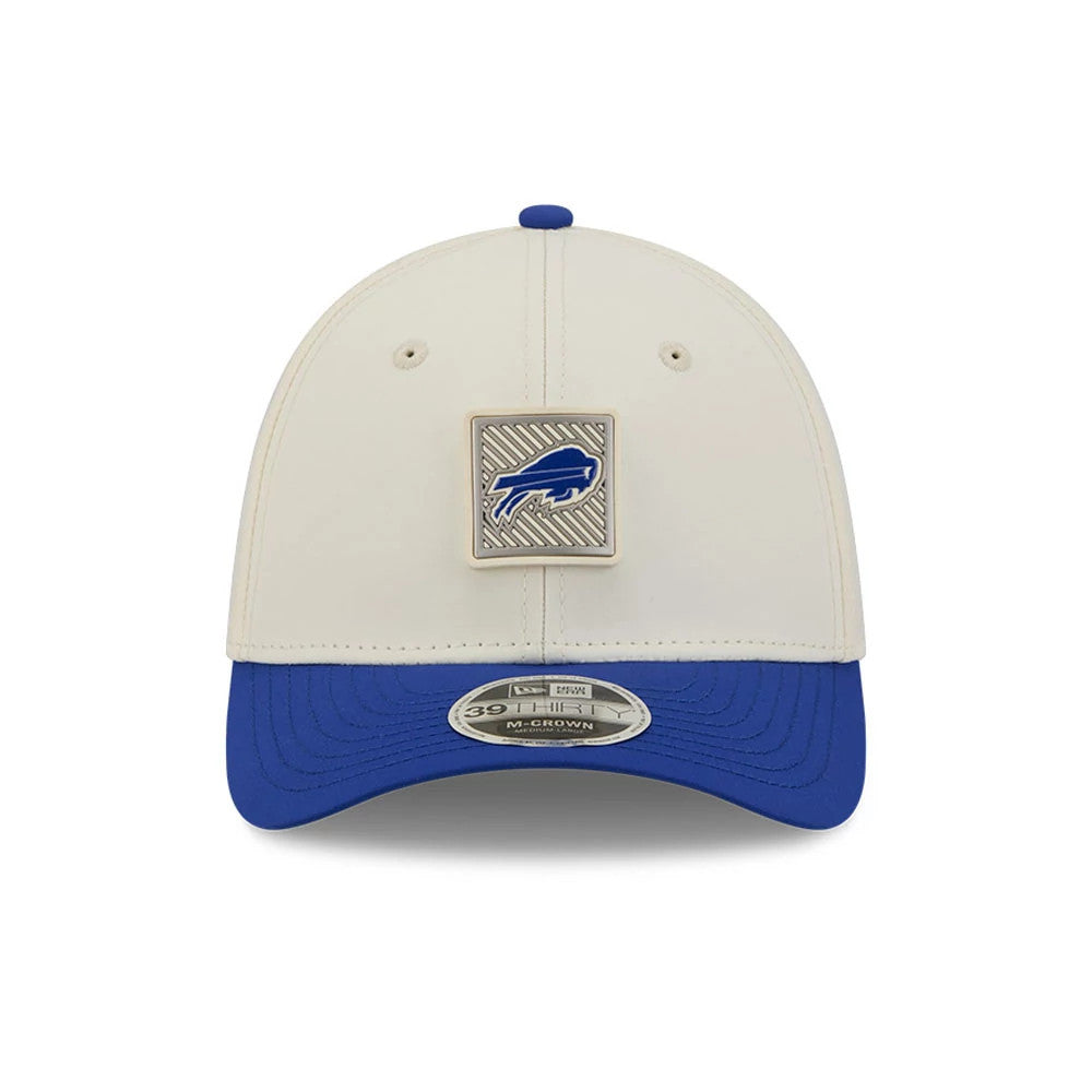 Pictured is this NFL Training 2026 Buffalo Bills 39THIRTY M-Crown Stretch Fit cap in white. 2
