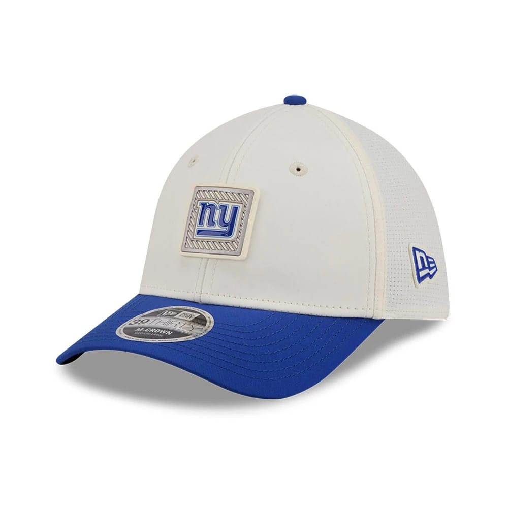 Pictured is this NFL Training 2026 New York Giants 39THIRTY M-Crown Stretch Fit cap in white. 3