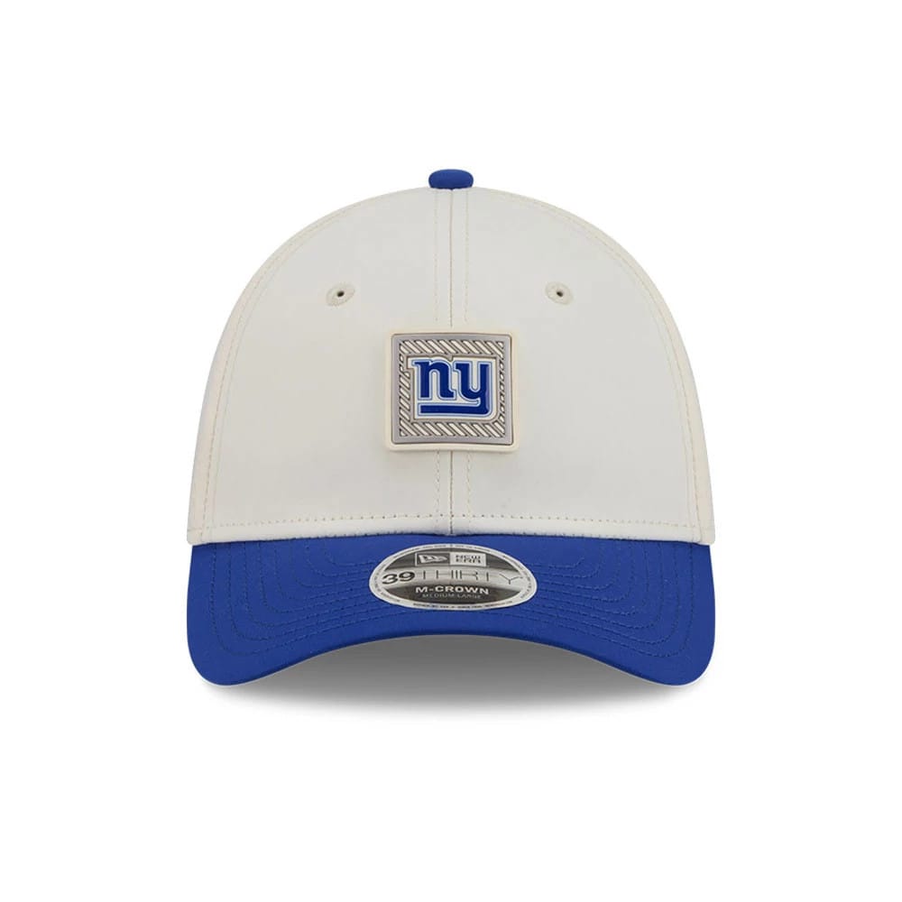 Pictured is this NFL Training 2026 New York Giants 39THIRTY M-Crown Stretch Fit cap in white. 2