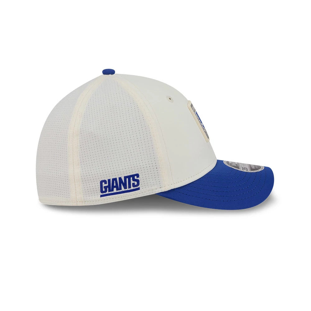 Pictured is this NFL Training 2026 New York Giants 39THIRTY M-Crown Stretch Fit cap in white. 4