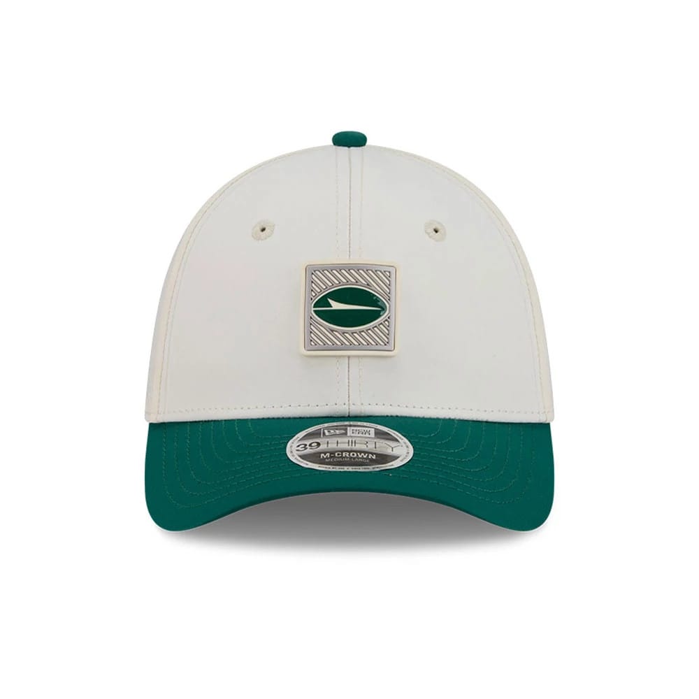 Pictured is this NFL Training 2026 New York Jets 39THIRTY M-Crown Stretch Fit cap in white. 2