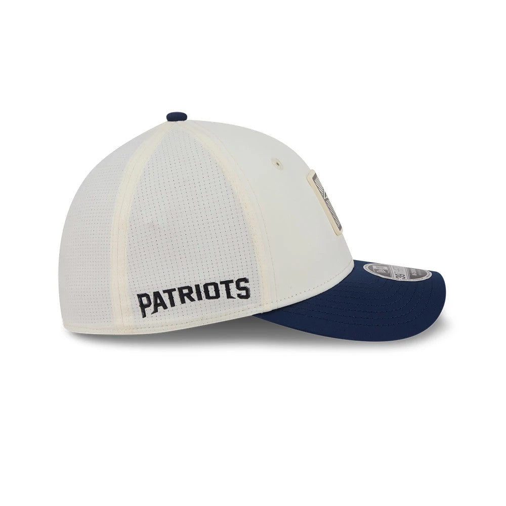Pictured is this NFL Training 2026 New England Patriots 39THIRTY M-Crown Stretch Fit cap in white. 4