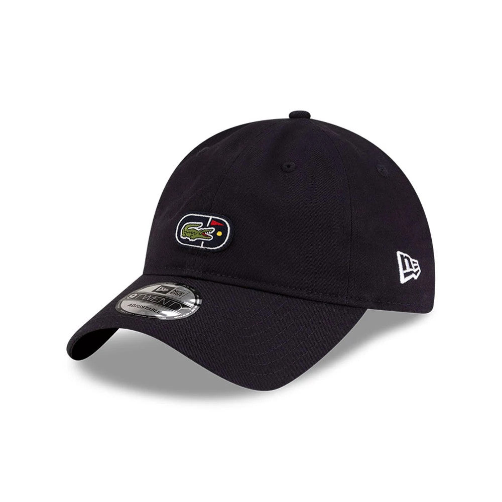 Pictured is this Lacoste X New Era Golf 9TWENTY cap in navy. 1