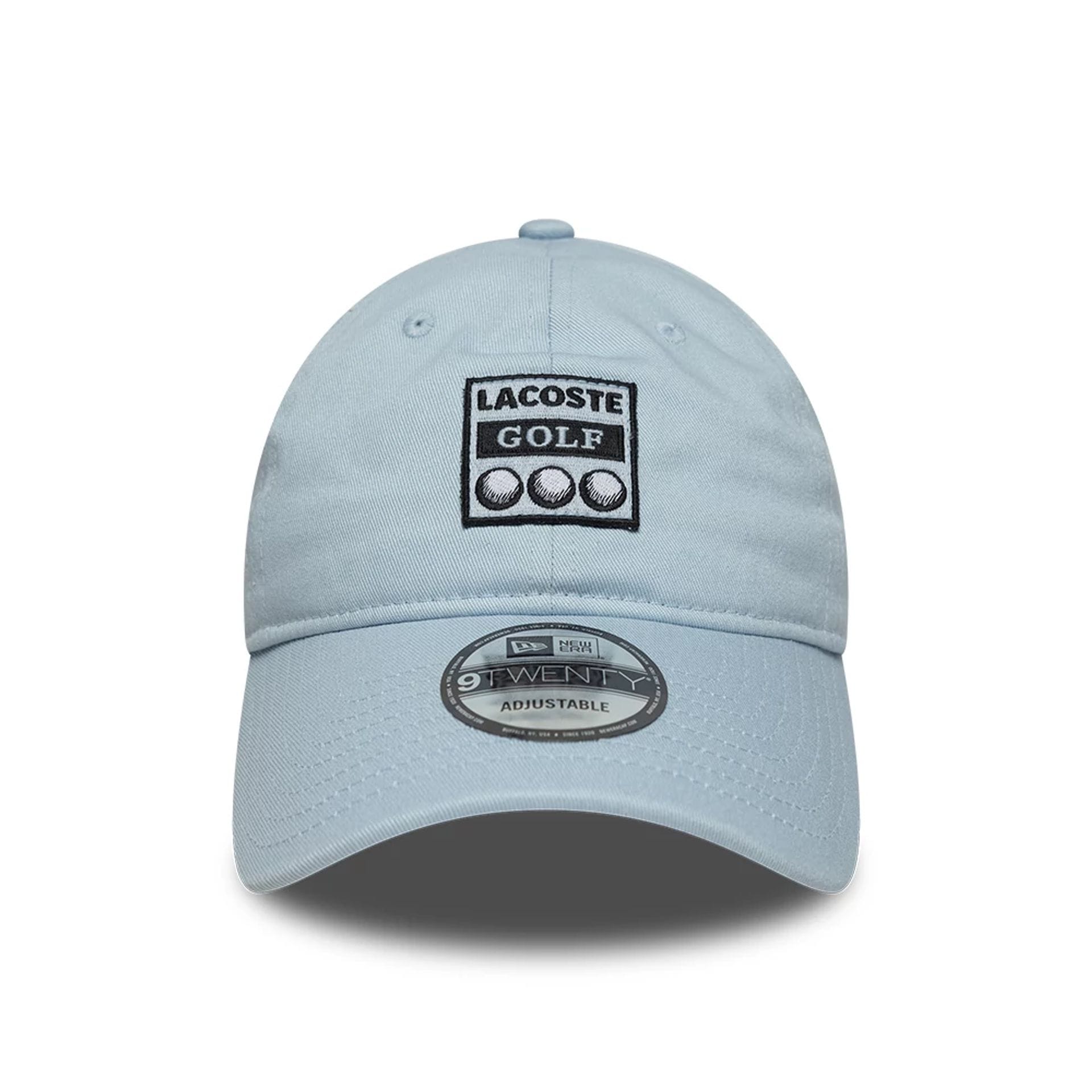 Pictured is this Lacoste X New Era Golf 9TWENTY cap in pastel blue. 2