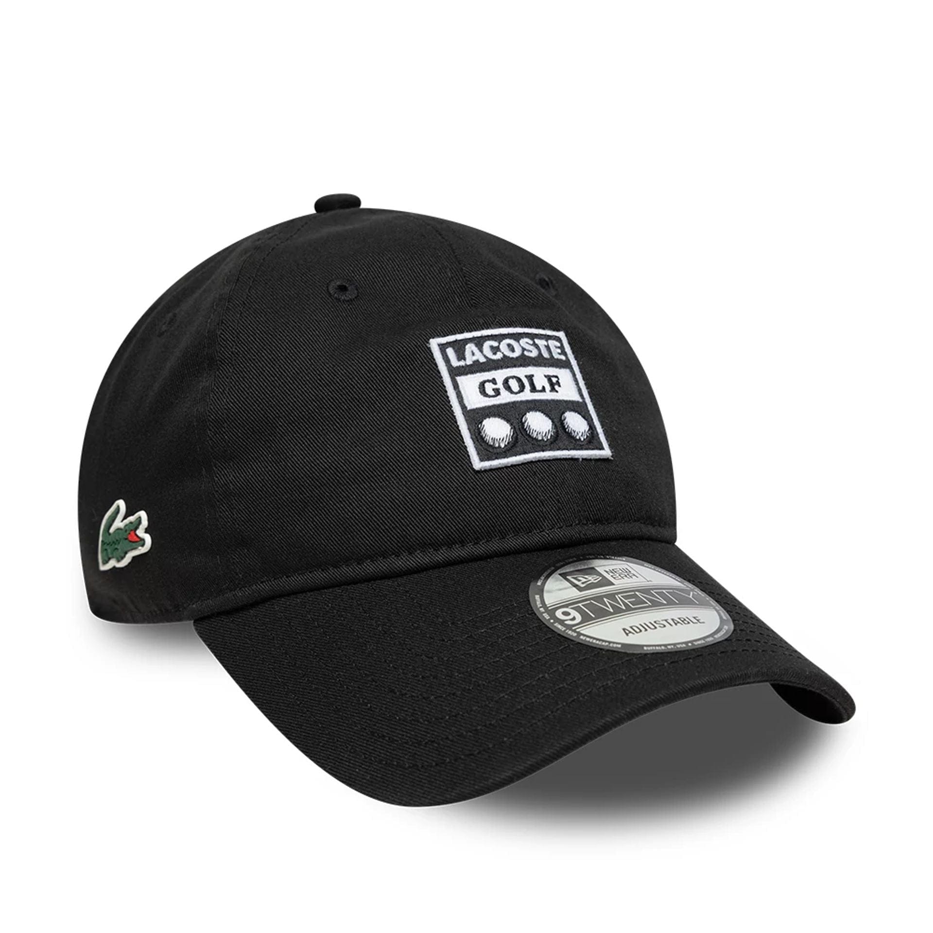 Pictured is this Lacoste Golf 9TWENTY adjustable cap in black. 1