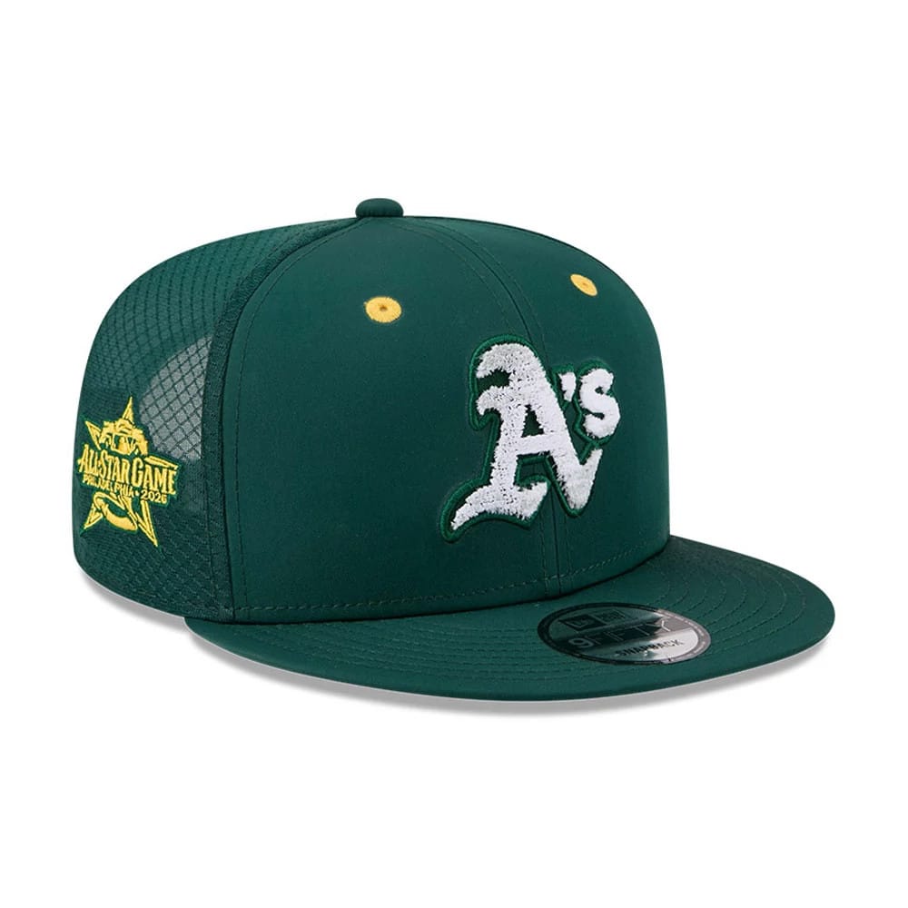 Pictured is this MLB All Star Game Athletics 9FIFTY Snapback cap in dark green. 1