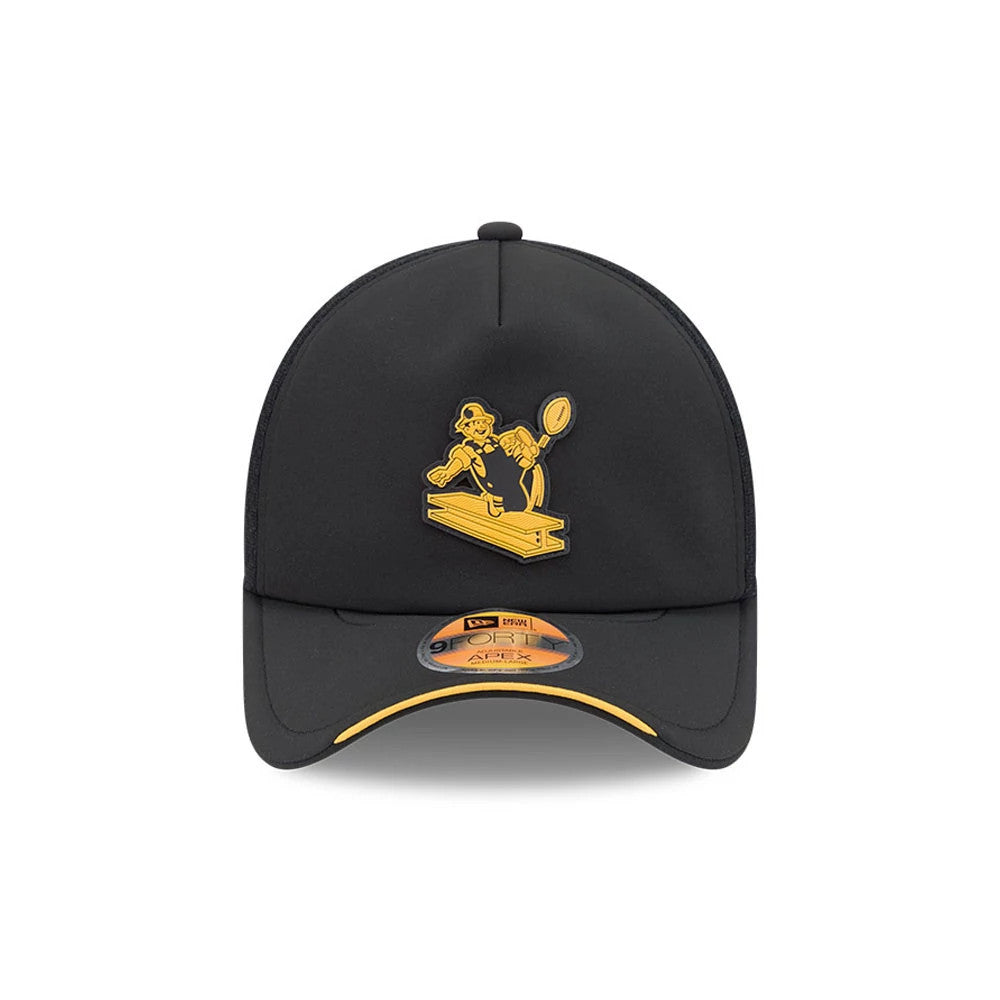 Pictured is this NFL Sideline 2026 Pittsburgh Steelers 9FORTY Apex cap in black. 2