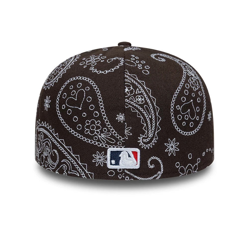 Pictured is this MLB All Over Paisley LA Dodgers Low Profile 59FIFTY Fitted cap in dark brown. 4