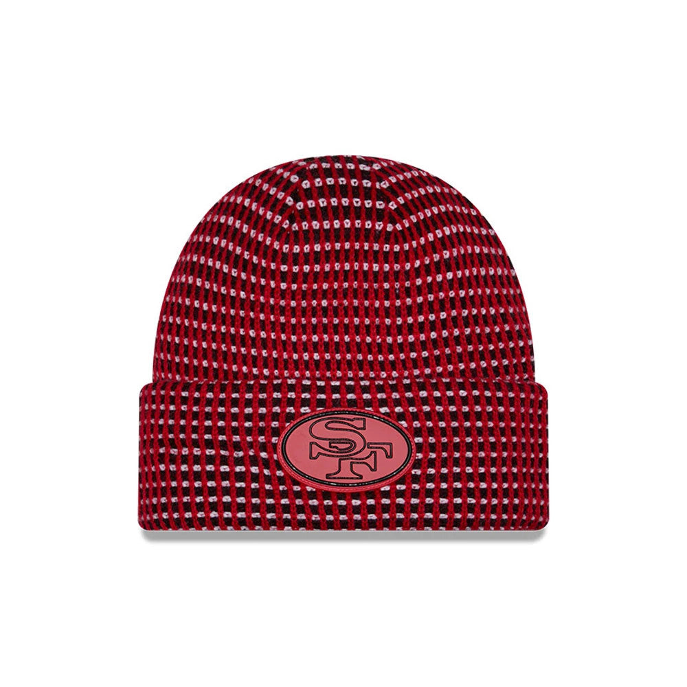 Pictured is this NFL Sideline 2026 San Francisco 49ers Cuff Knit Beanie Hat in red. 1