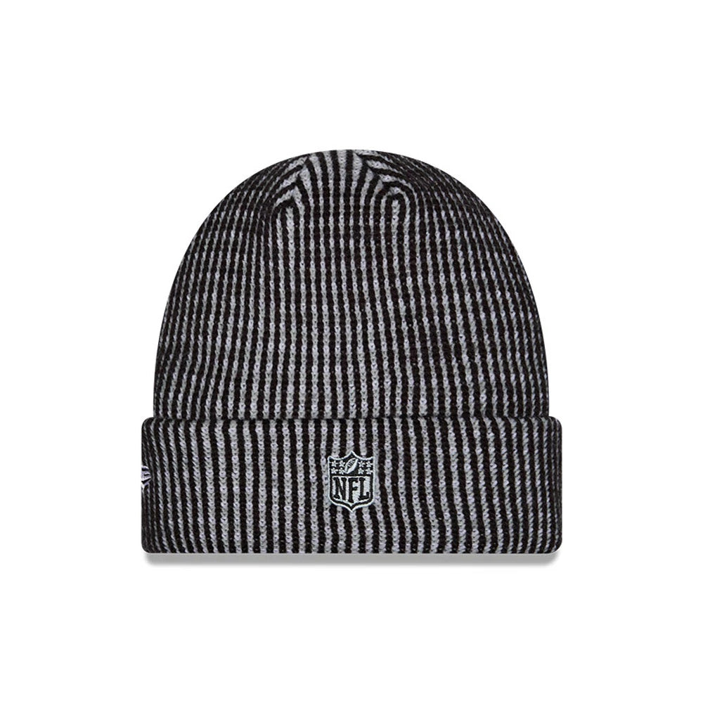 Pictured is this NFL Sideline 2026 Las Vegas Raiders Cuff Knit Beanie Hat in black. 3