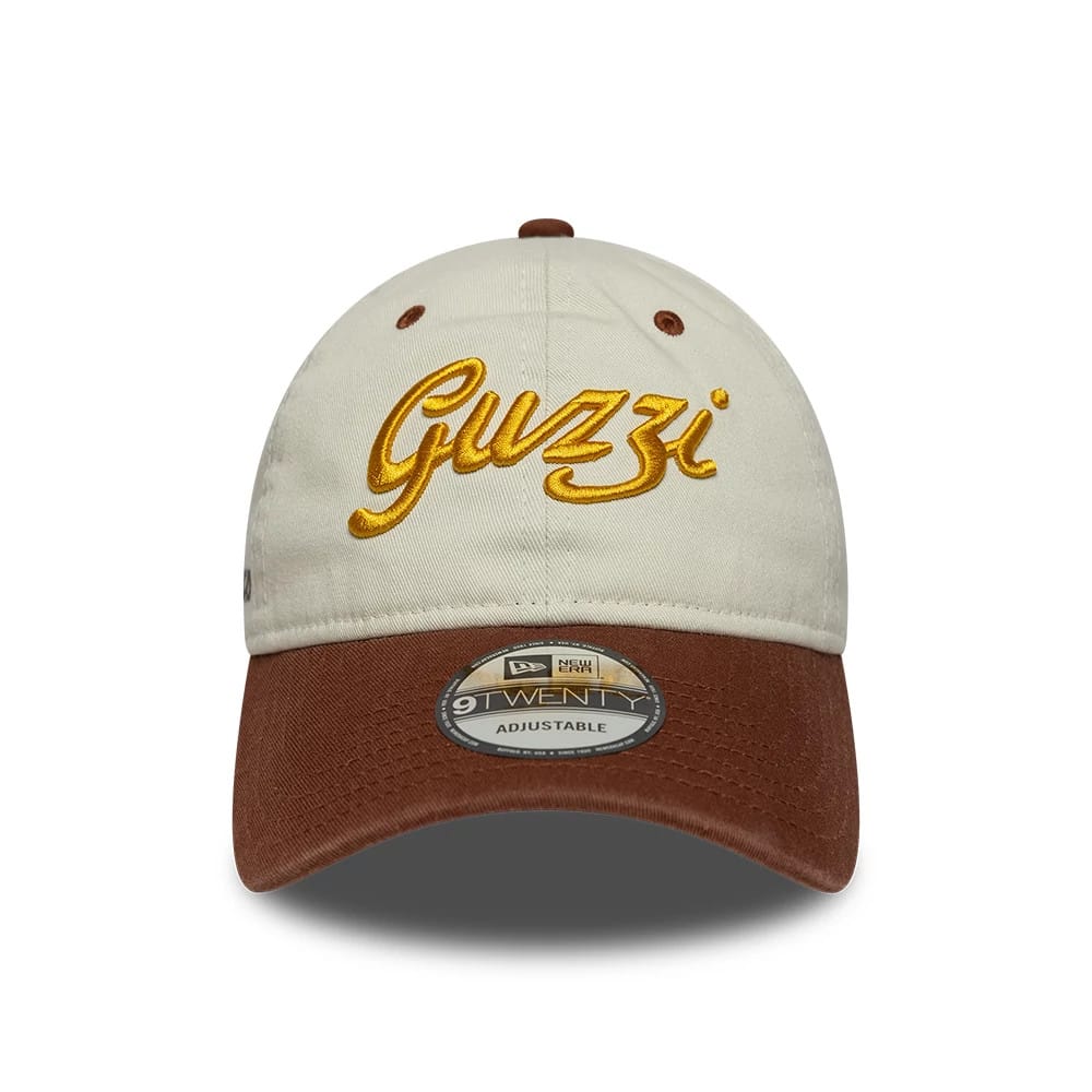 Pictured is this Moto Guzzi wordmark 9TWENTY cap in brown. 2