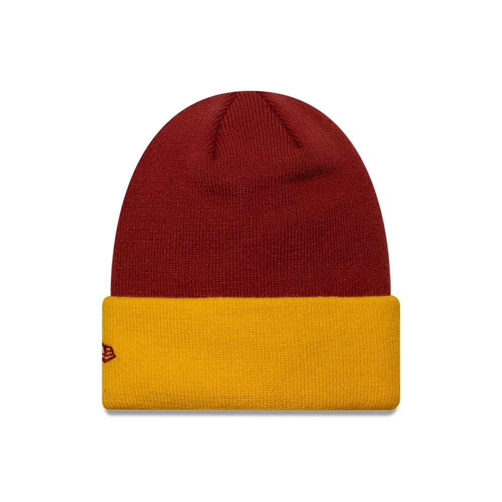Pictured is this Youth AS Roma Team Skull Knit Beanie hat in dark red. 2