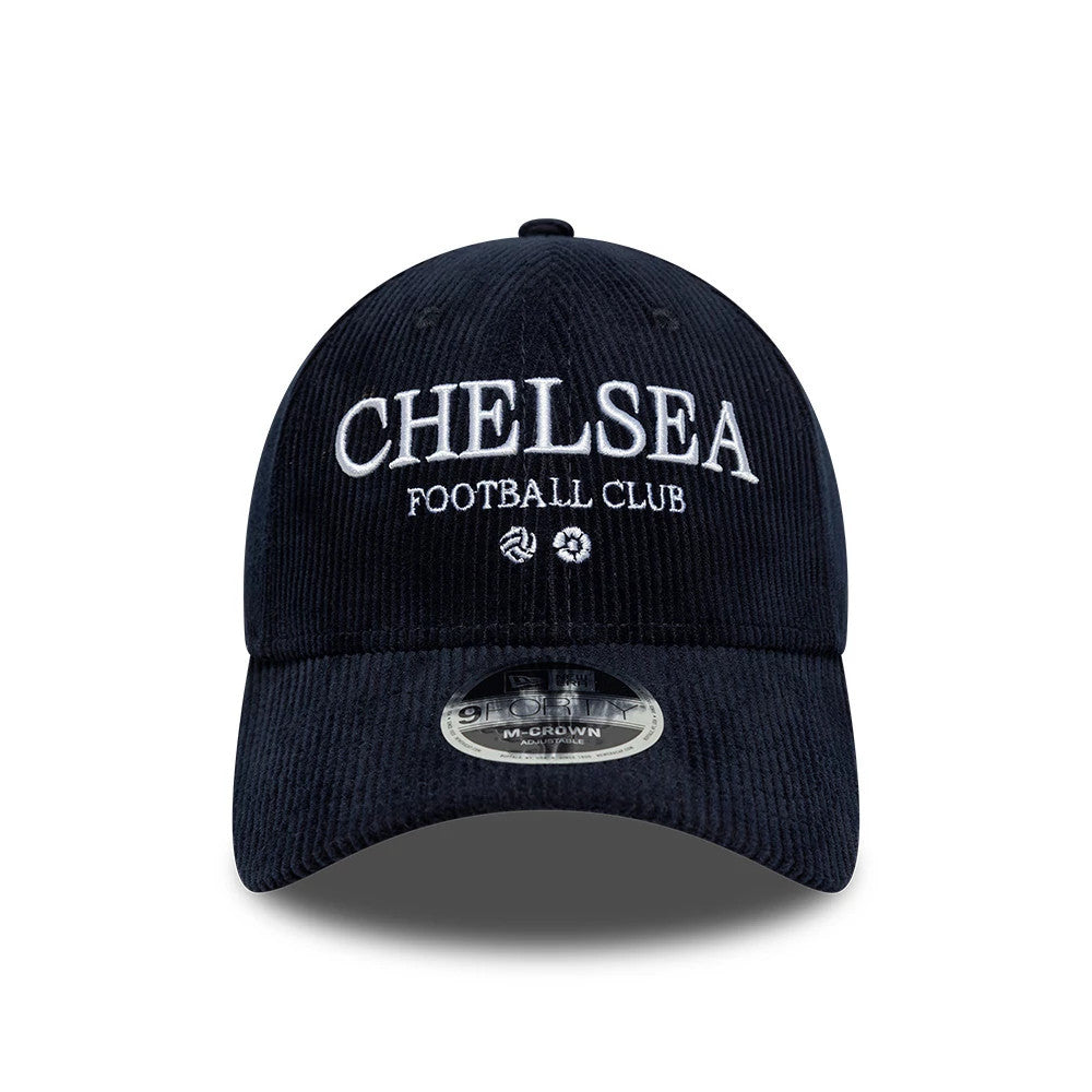 Pictured is this Chelsea FC Cord 9FORTY M-Crown cap in navy. 2