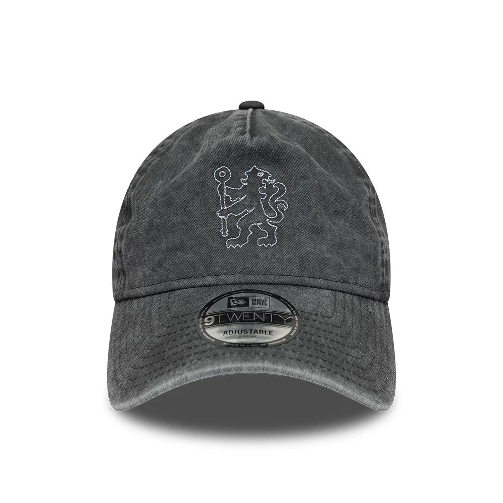 Pictured is this Chelsea FC Washed 9TWENTY A-Frame cap in dark grey. 2