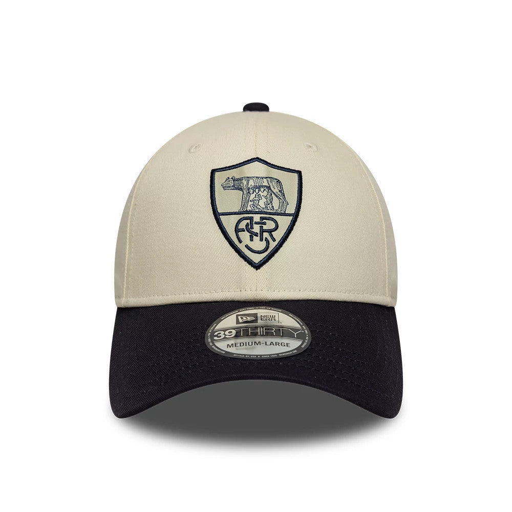Pictured is this AS Roma 39THIRTY Stretch Fit cap in cream & black. 2
