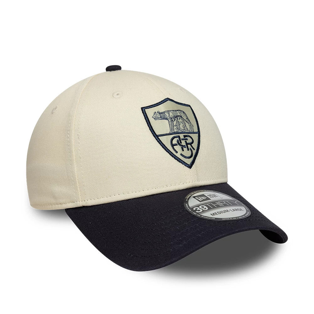 Pictured is this AS Roma 39THIRTY Stretch Fit cap in cream & black. 3