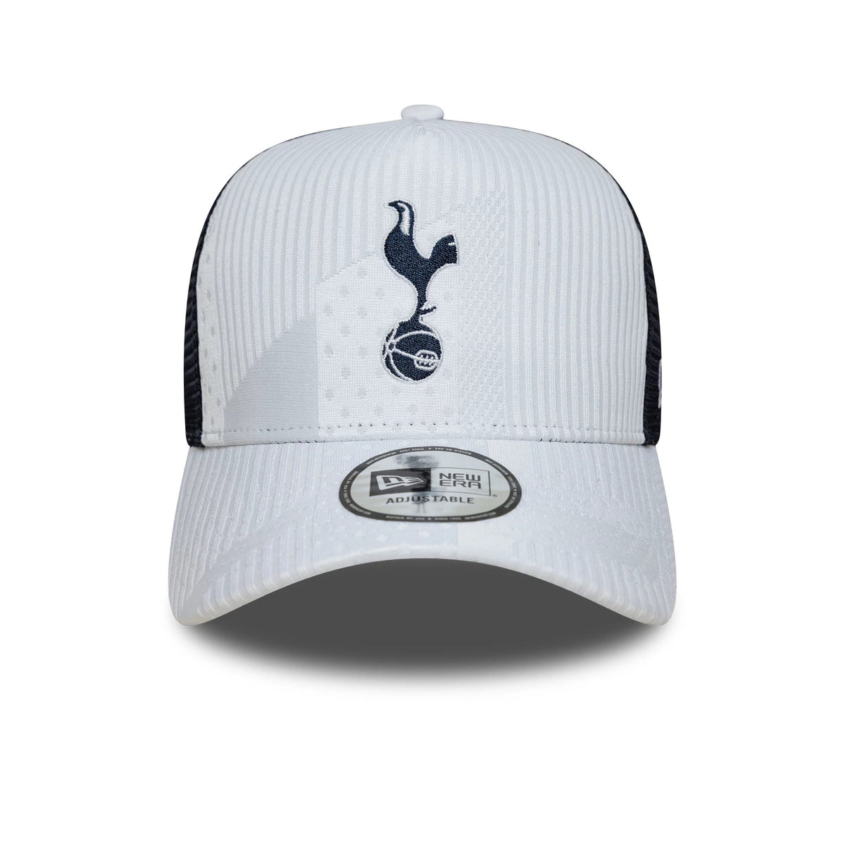 Pictured is this Tottenham Hotspur FC Pattern Knit 9FORTY E-Frame Trucker cap in white. 3