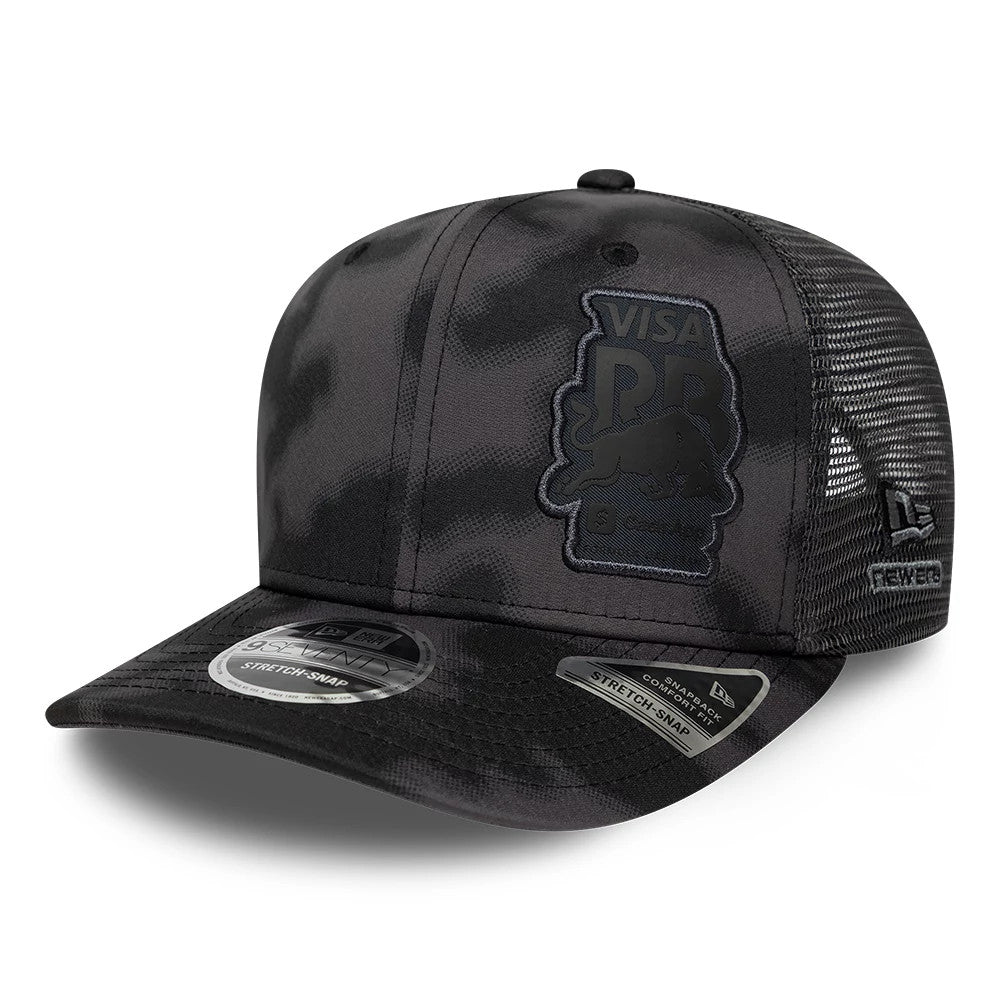 Pictured is this Visa Cash App Racing Bulls All Over 9SEVENTY Stretch Snap cap in black. 1