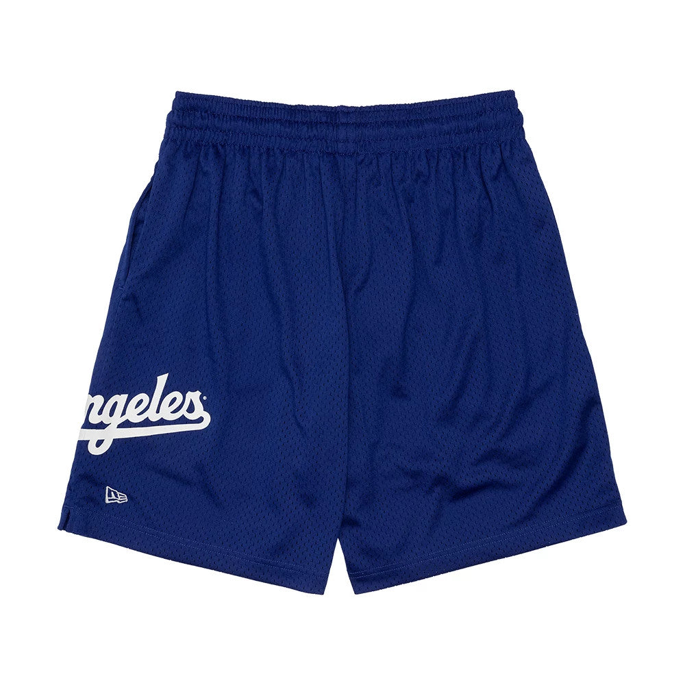 The model is wearing these MLB Evergreen Los Angeles Dodgers Shorts in dark blue. 2