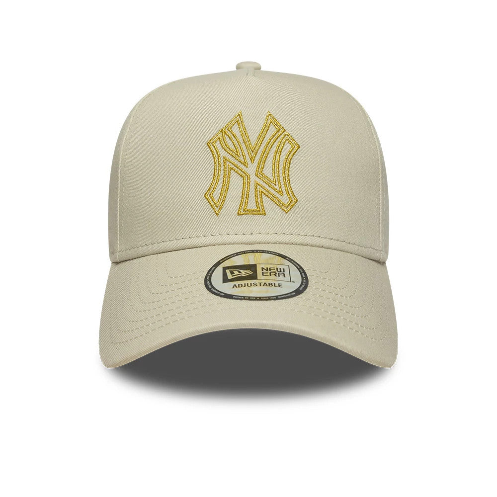 Pictured is this MLB Metallic Outline New York Yankees 9FORTY A-Frame cap in cream. 2