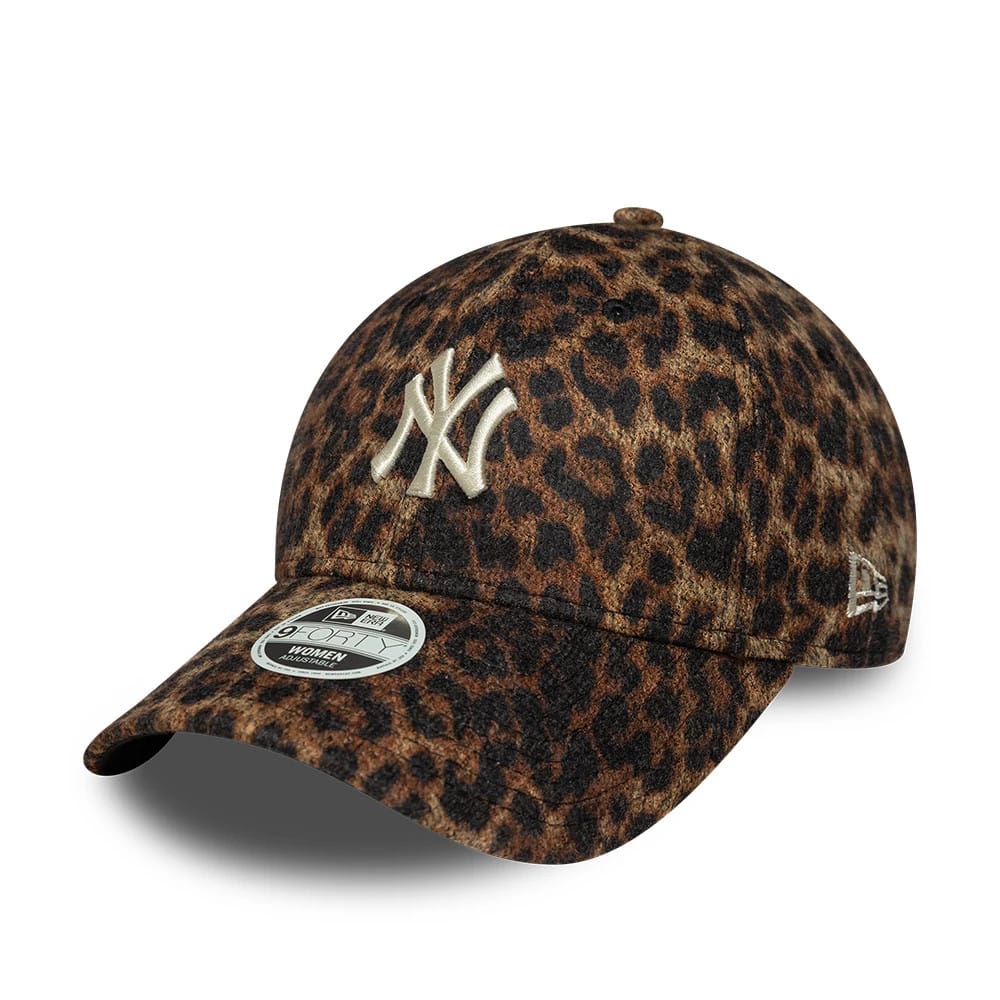 Pictured is this Womans MLB Cosy Leopard New York Yankees 9FORTY cap in brown. 1