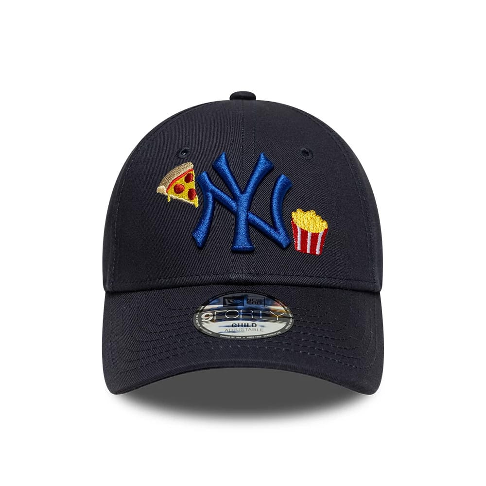 Pictured is this Child MLB Food Icon New York Yankees 9FORTY cap in navy. 2