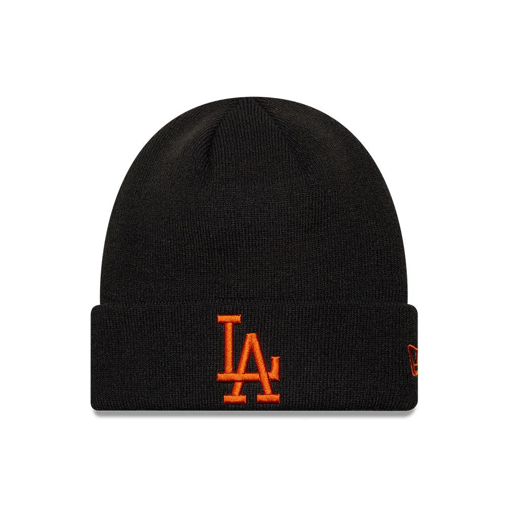 Pictured is this MLB League Essential LA Dodgers Cuff Knit Beanie hat in black. 1