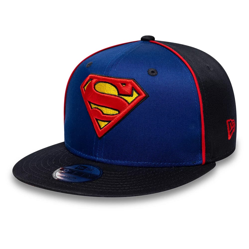 Pictured is this Youth DC Superman 9FIFTY Snapback cap in blue & black. 1