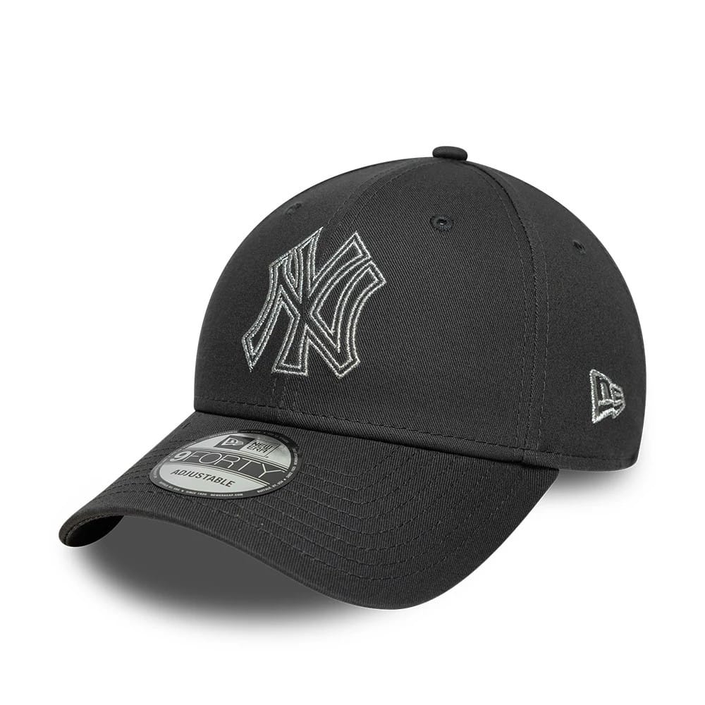 Pictured is this MLB Metallic Outline New York Yankees 9FORTY cap in charcoal. 1