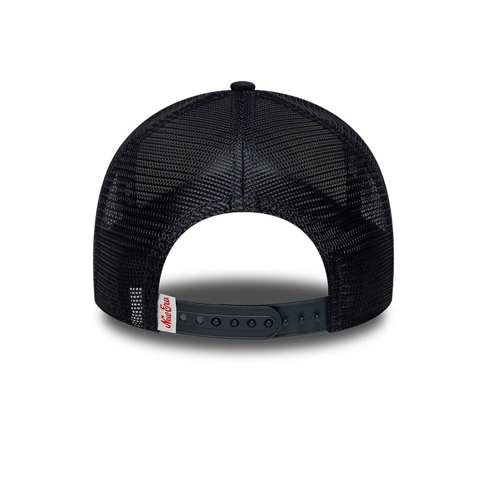 Pictured is this New Era Oval Patch 9FORTY A-Frame Trucker cap in black. 4