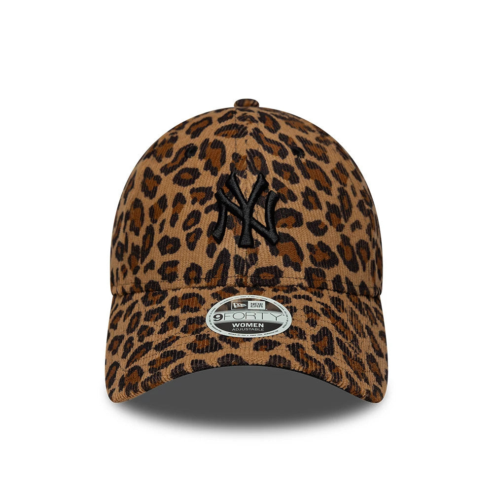 Pictured is this Womens MLB Leopard Cord New York Yankees 9FORTY cap in beige. 2
