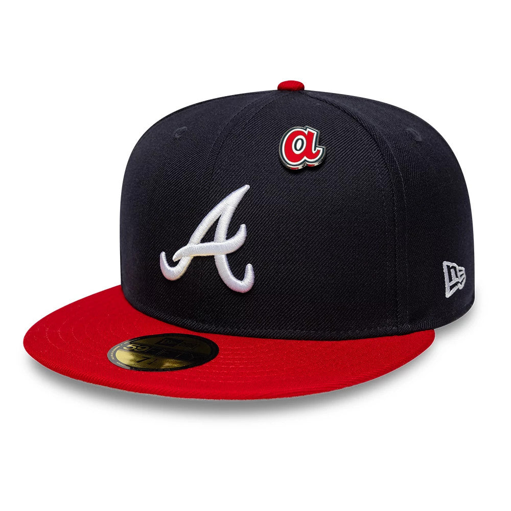Pictured is this MLB Icon Atlanta Braves 59FIFTY Fitted cap in navy & red. 1