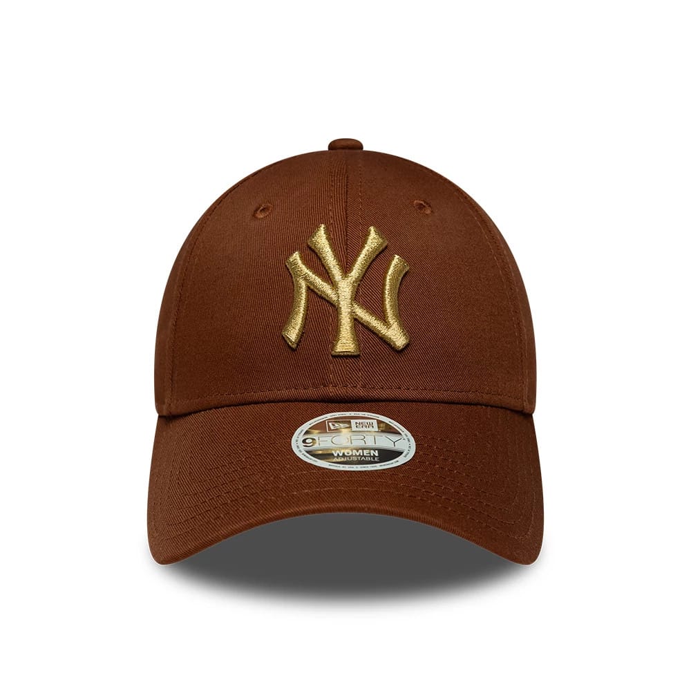 Pictured is this Womens MLB Metallic New York Yankees 9FORTY cap in brown. 2