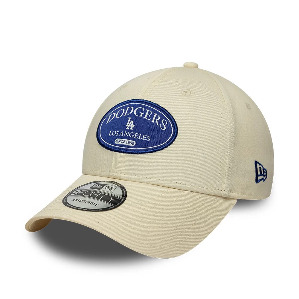 Pictured is this MLB Patch LA Dodgers 9FORTY cap in cream. 1