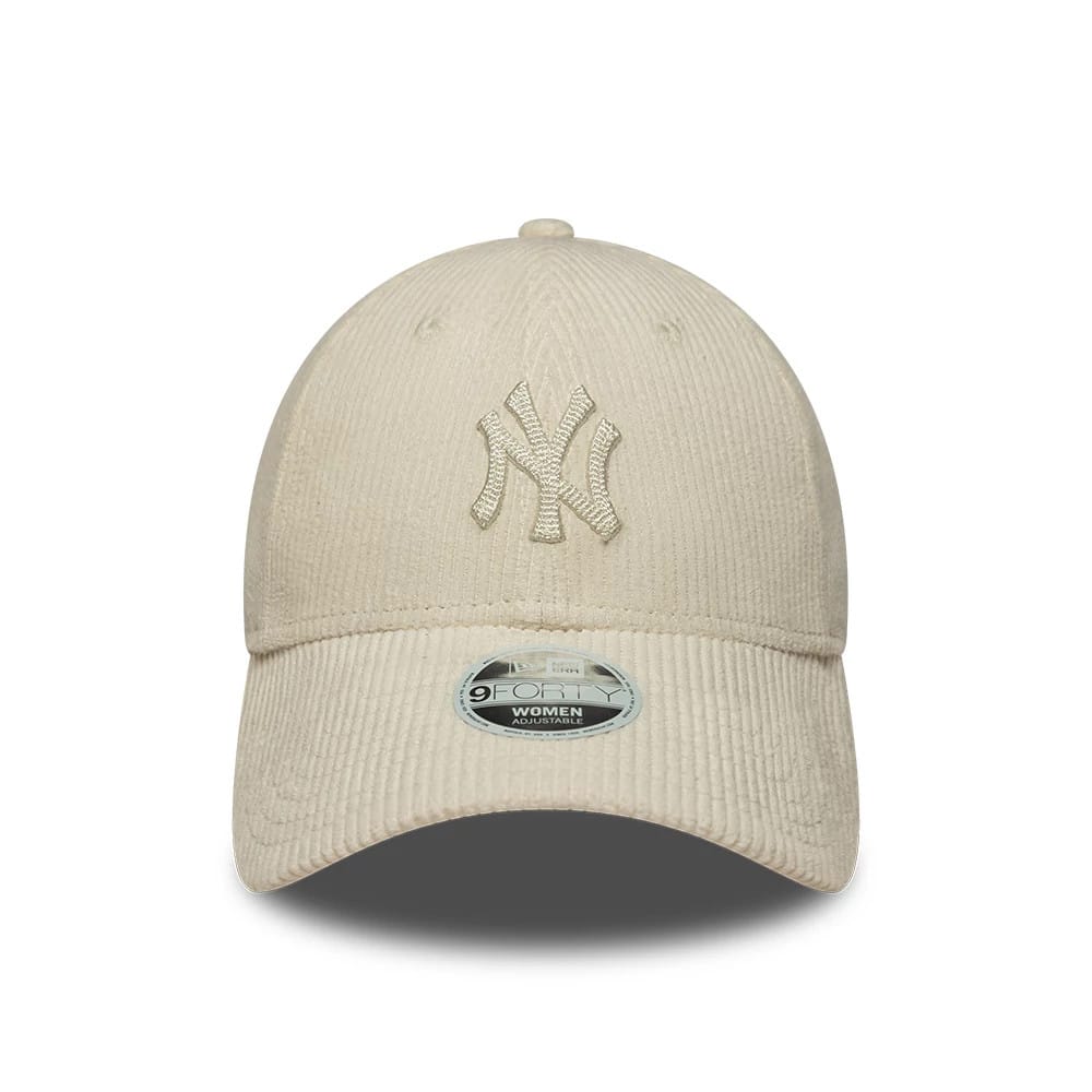 Pictured is this Womens MLB Cord New York Yankees 9FORTY cap in cream. 2
