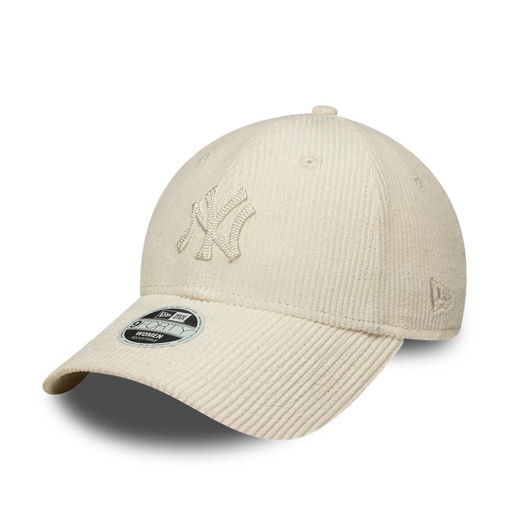 Pictured is this Womens MLB Cord New York Yankees 9FORTY cap in cream. 1